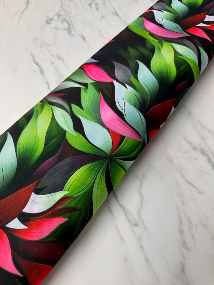 Yaprak Desen Elbiselik Gömleklik Krep Kumaş