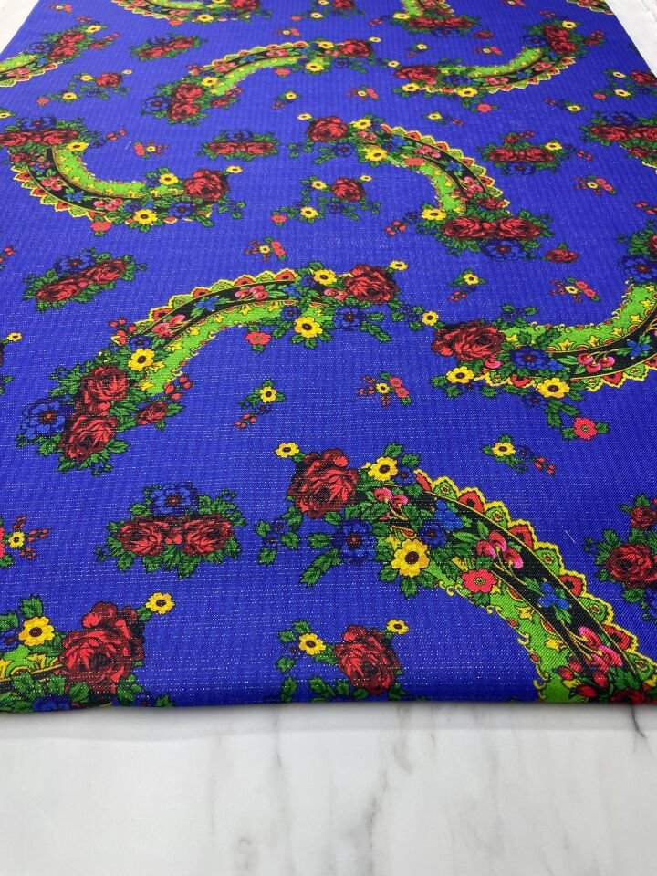 Altın Simli Türkmen Motif Elbiselik Keten Kumaş