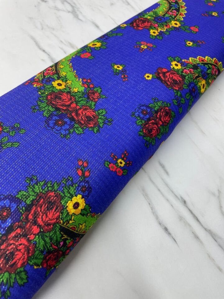 Altın Simli Türkmen Motif Elbiselik Keten Kumaş