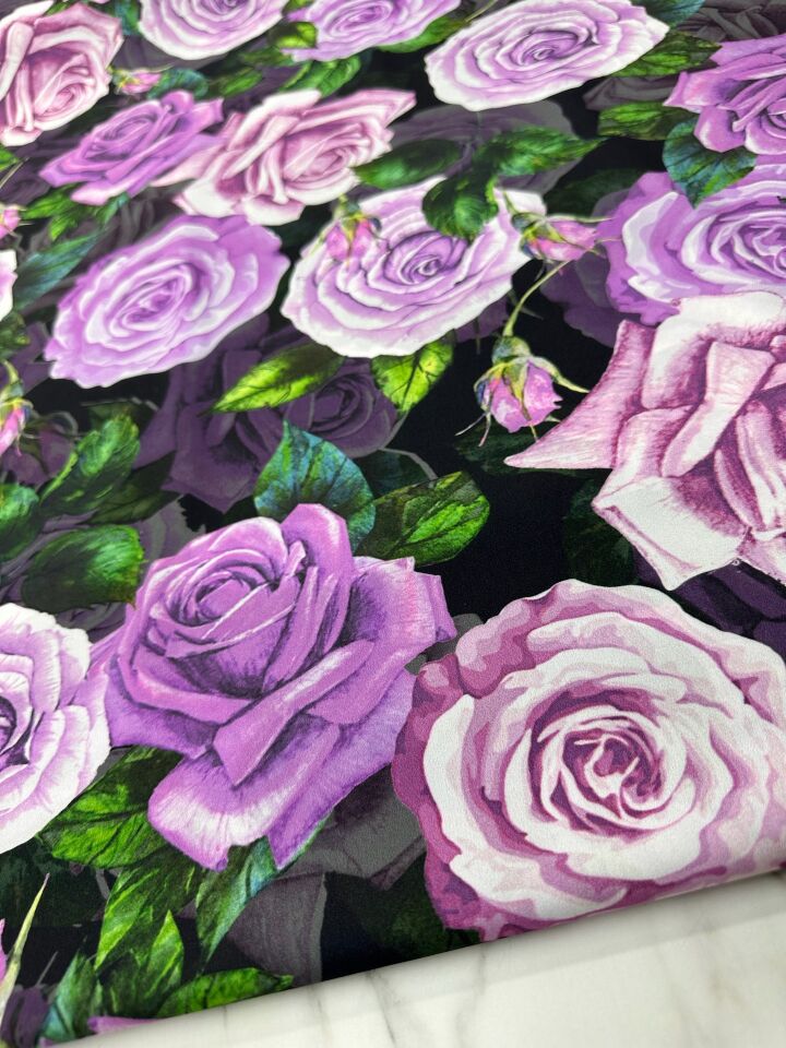 Gül Desen Elbiselik Gömleklik Krep Kumaş