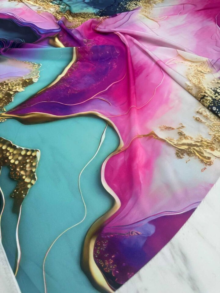 Desenli İpek Saten Kumaş Yumuşak Dökümlü Kırışmaz