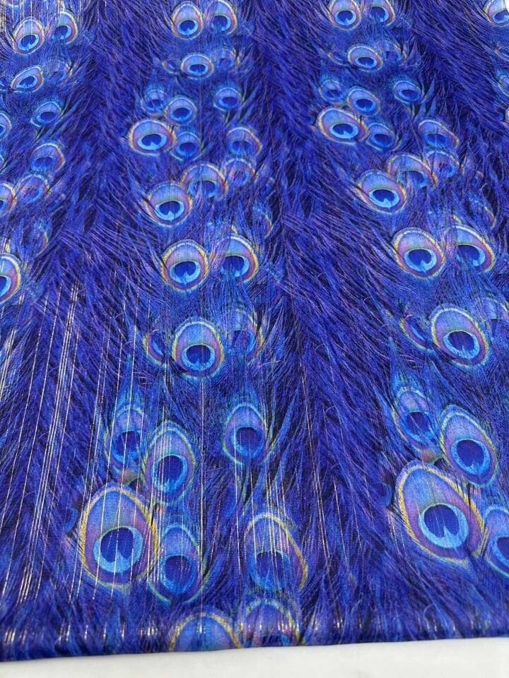 Tavus Kuşu Desen Simli Şifon Yumuşak Dökümlü