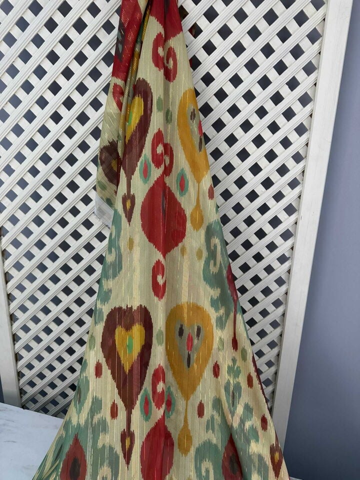 İkat Desen Dijital Baskı Simli Şİifon Yumuşak Dökümlü