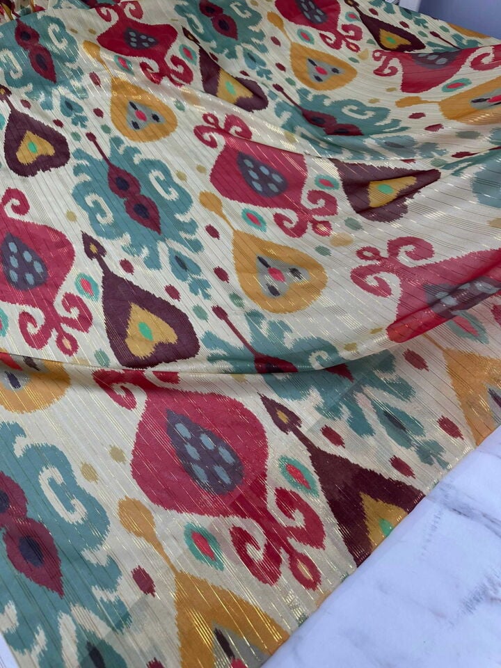 İkat Desen Dijital Baskı Simli Şİifon Yumuşak Dökümlü