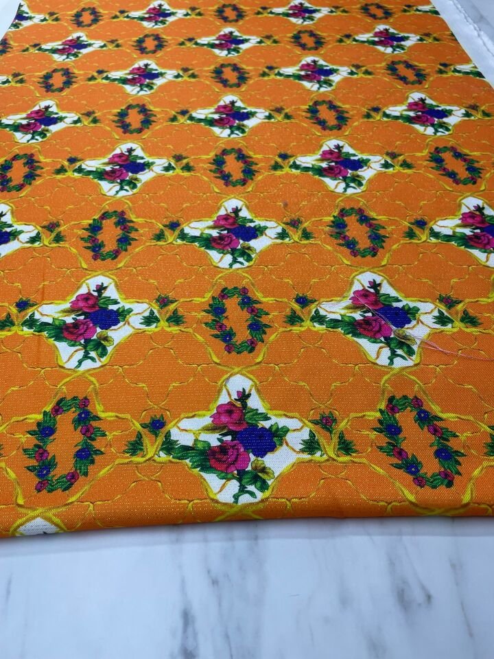 Altın Simli Vildan Çiçegi Desen Elbiselik Keten Kumaş