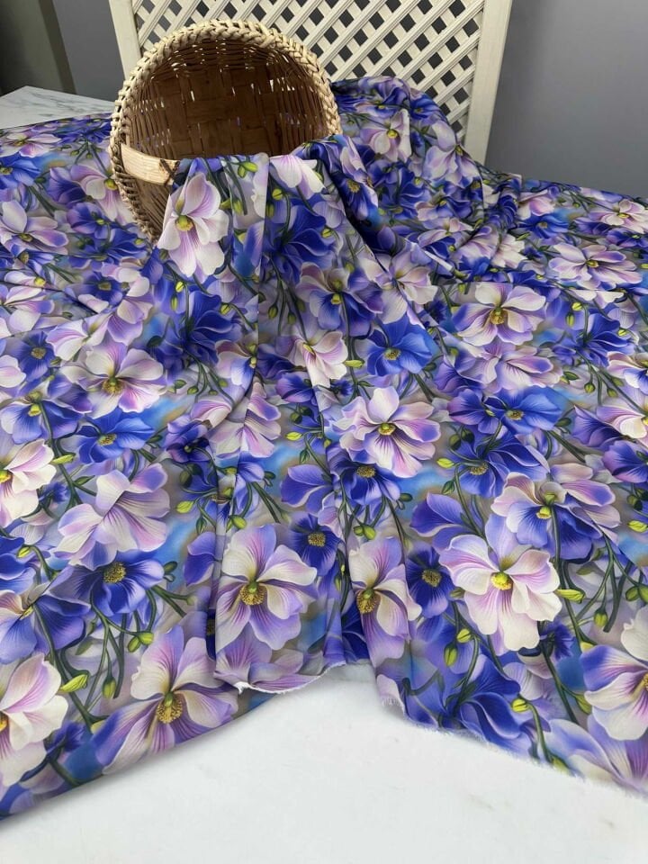 Bahar Desen Dijital Baskı Krep Kumaş Yumuşak Dökümlü