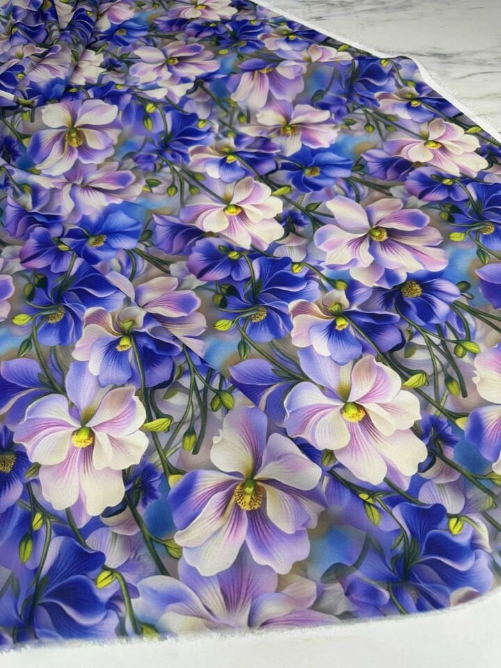 Bahar Desen Dijital Baskı Krep Kumaş Yumuşak Dökümlü