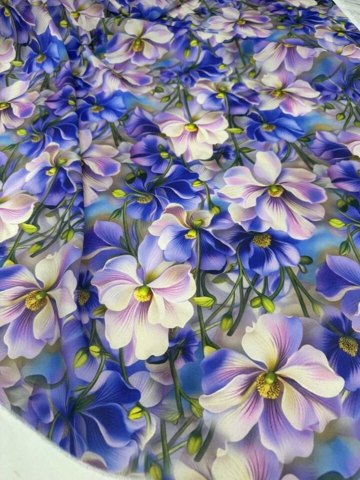 Bahar Desen Dijital Baskı Krep Kumaş Yumuşak Dökümlü