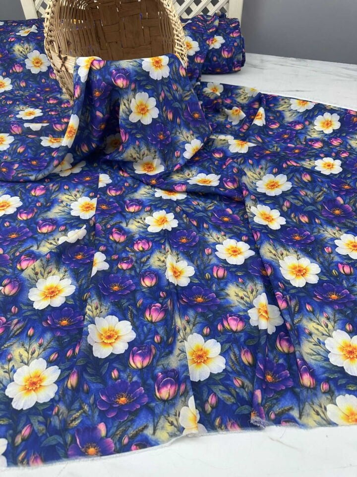 Lavaro Desen Dijital Baskı Krep Kumaş Yumuşak Dökümlü