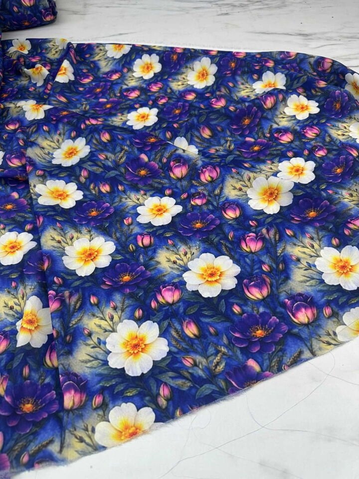 Lavaro Desen Dijital Baskı Krep Kumaş Yumuşak Dökümlü