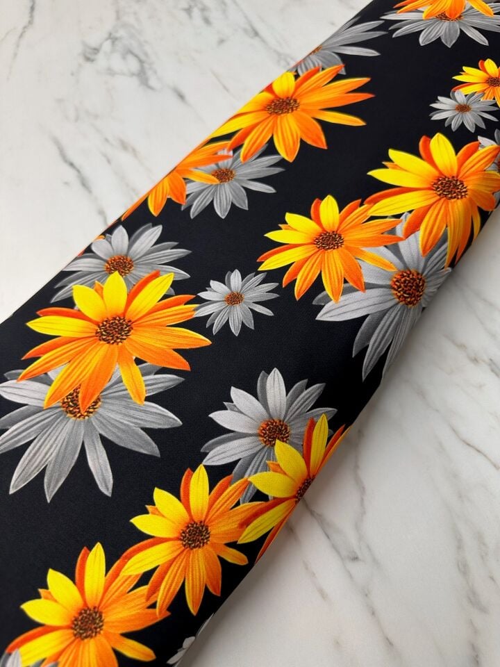 Sarı Lilyum Desen Elbiselik Gömleklik Krep Kumaş