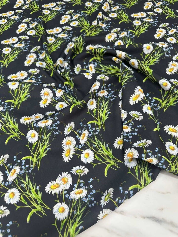 Sarmaşık Papatya Desen Dijital Baskı Krep Kumaş Yumuşak Dökümlü