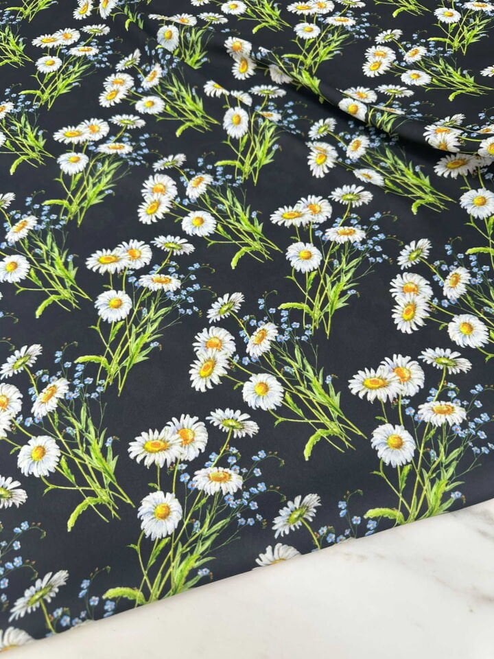 Sarmaşık Papatya Desen Dijital Baskı Krep Kumaş Yumuşak Dökümlü