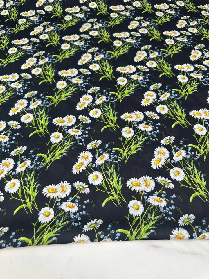 Sarmaşık Papatya Desen Dijital Baskı Krep Kumaş Yumuşak Dökümlü
