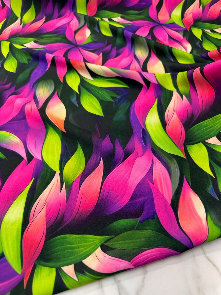 Yaprak Desen Elbiselik Gömleklik Krep Kumaş