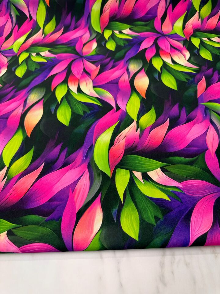 Yaprak Desen Elbiselik Gömleklik Krep Kumaş