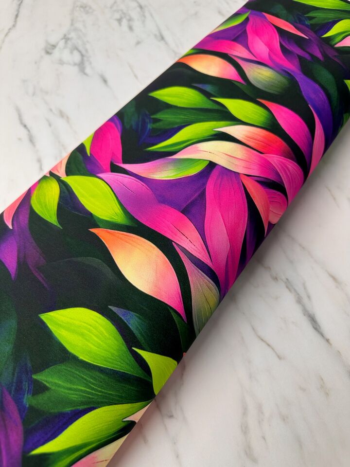 Yaprak Desen Elbiselik Gömleklik Krep Kumaş