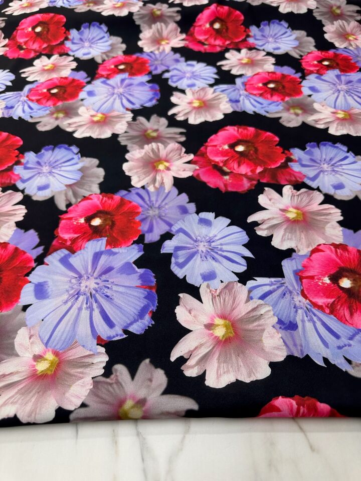 Geranium Desen Elbiselik Gömleklik Krep Kumaş