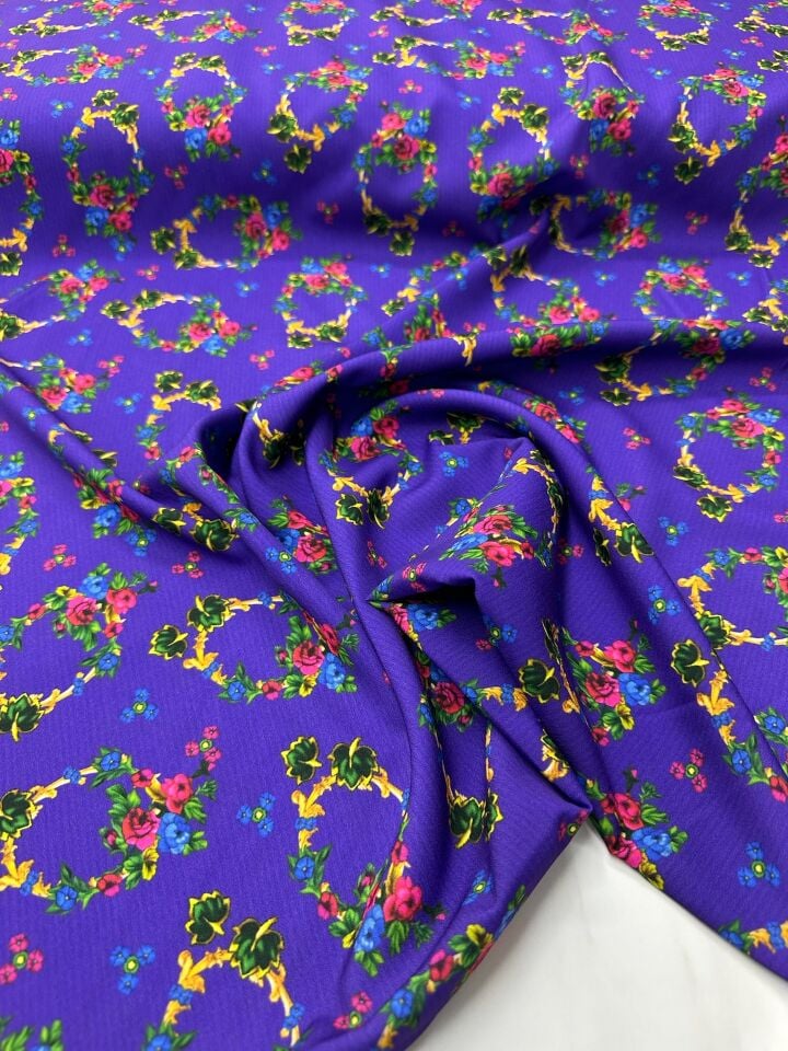 Mor Türkmen Desen Elbiselik Gömleklik Krep Kumaş