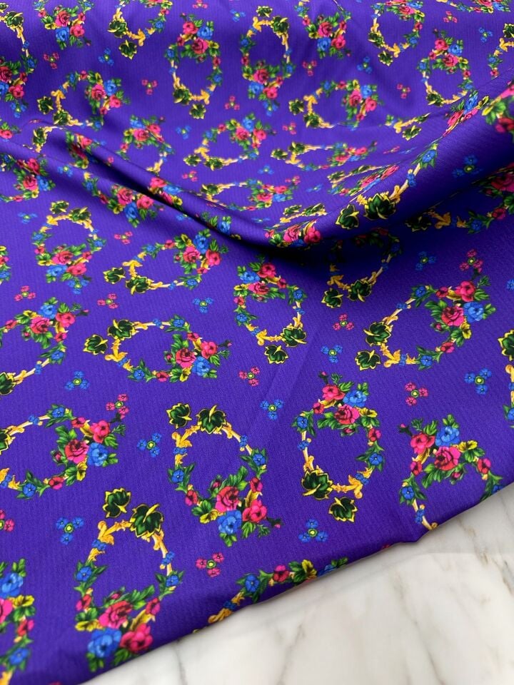 Mor Türkmen Desen Elbiselik Gömleklik Krep Kumaş