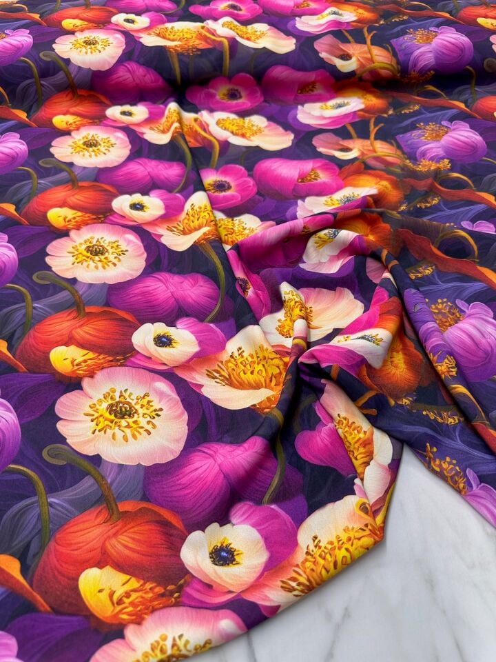 Çiçek Desen Elbiselik Gömleklik Krep Kumaş