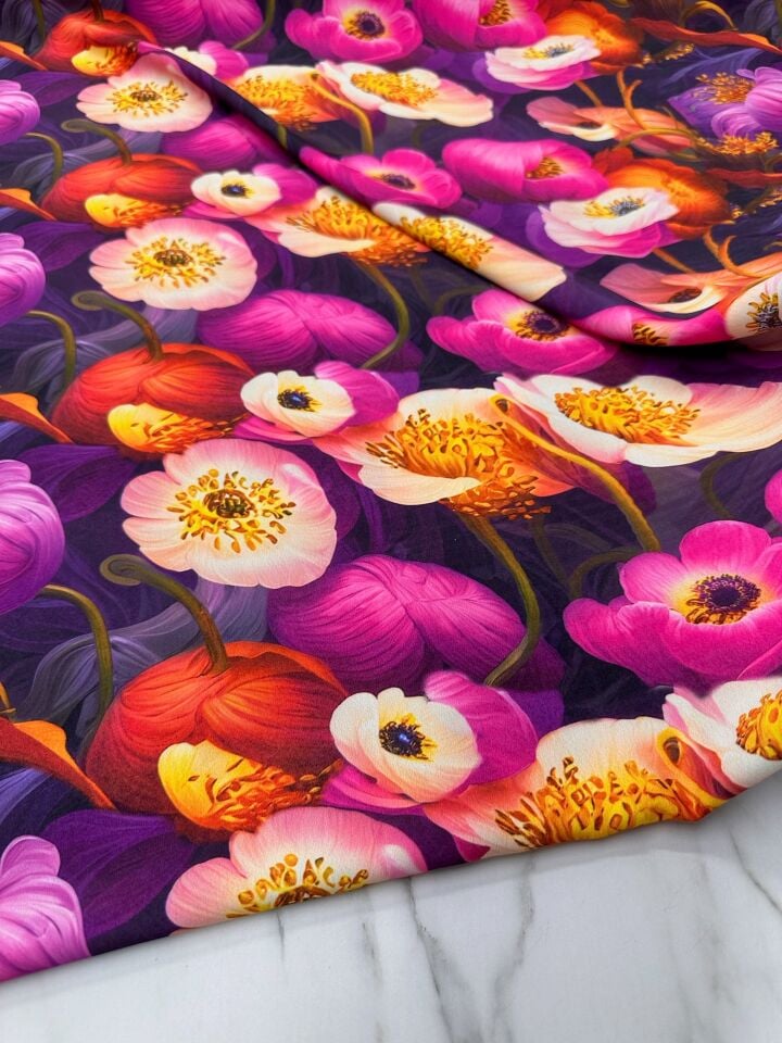 Çiçek Desen Elbiselik Gömleklik Krep Kumaş