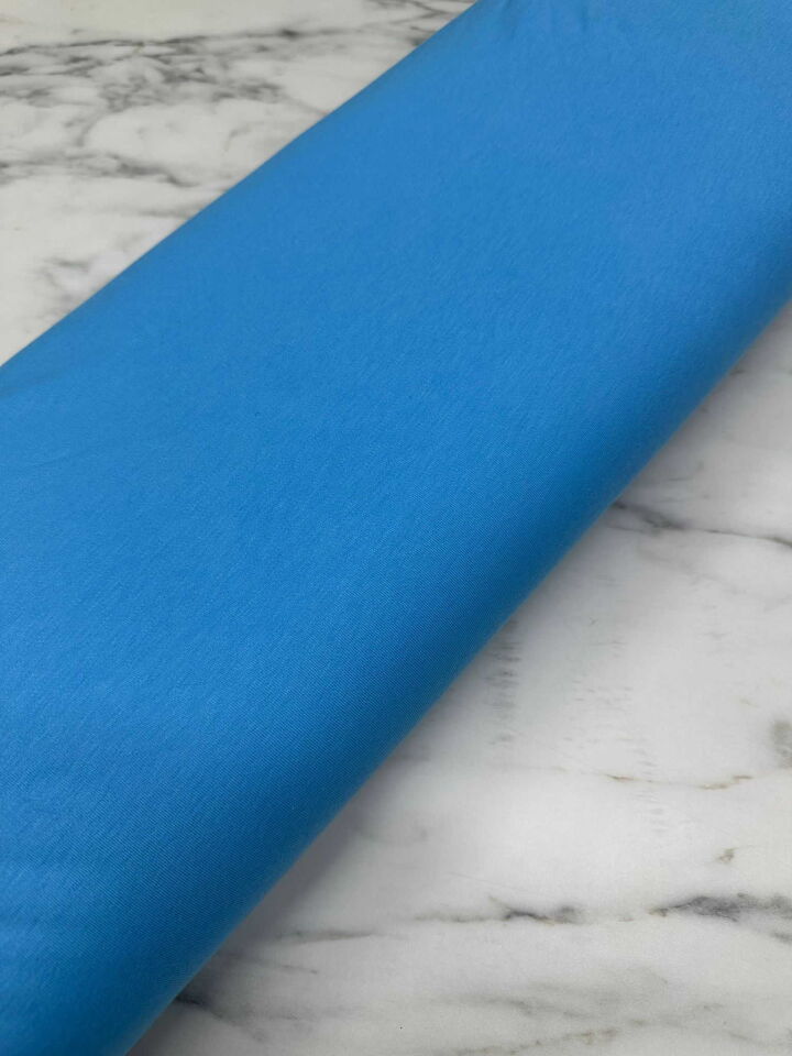 İki İplik Mavi Renk Penye Kumaş Yumuşak Dökümlü