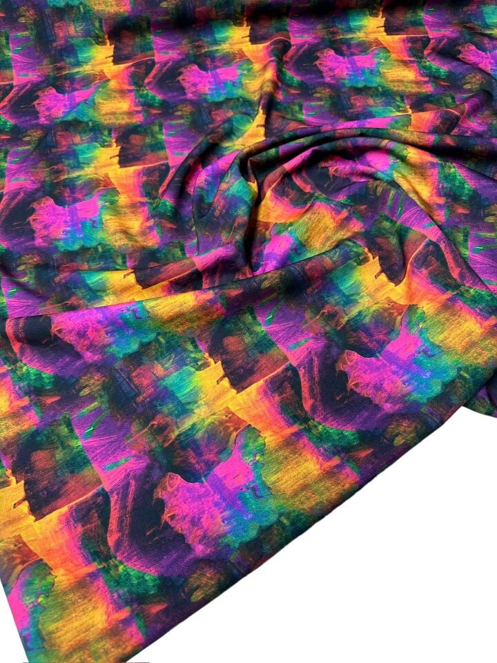 Renkli Desen Elbiselik Gömleklik Krep Kumaş