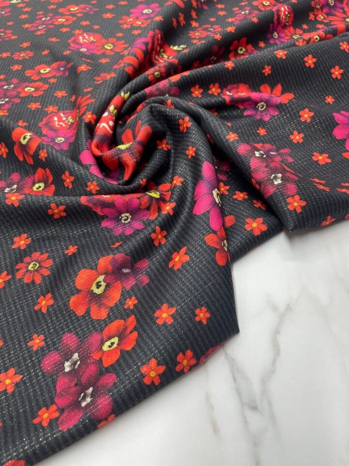 Altın Simli Motif Desen Elbiselik Keten Kumaş