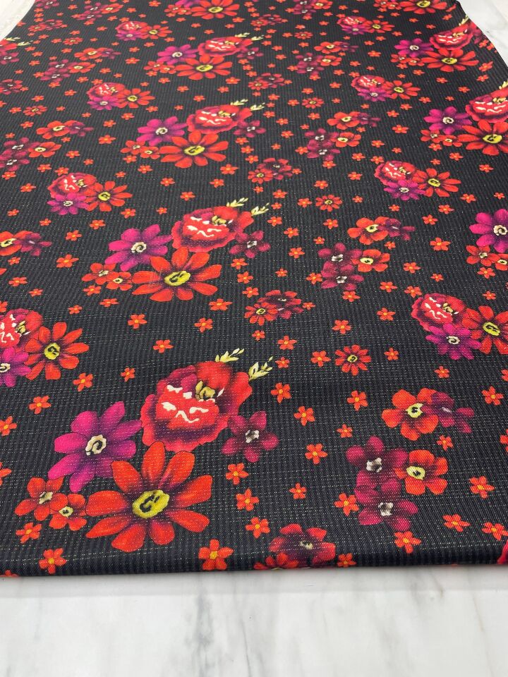Altın Simli Motif Desen Elbiselik Keten Kumaş