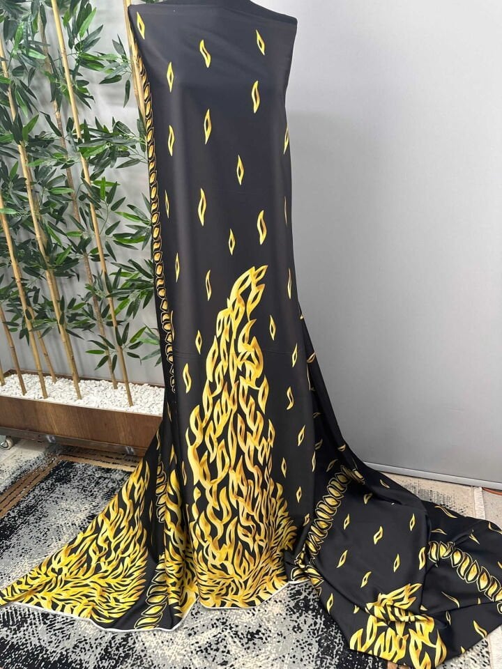 Fantazi Desen İpek Saten Elbise Etek Abaya Payao