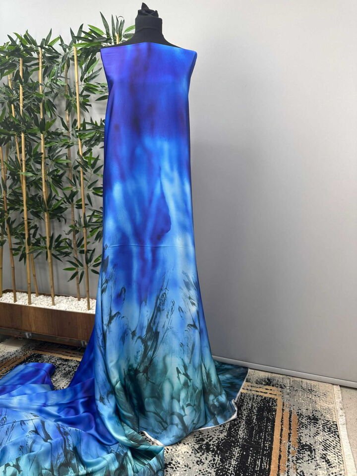 Fantazi Desen İpek Saten Elbise Etek Abaya Payeo