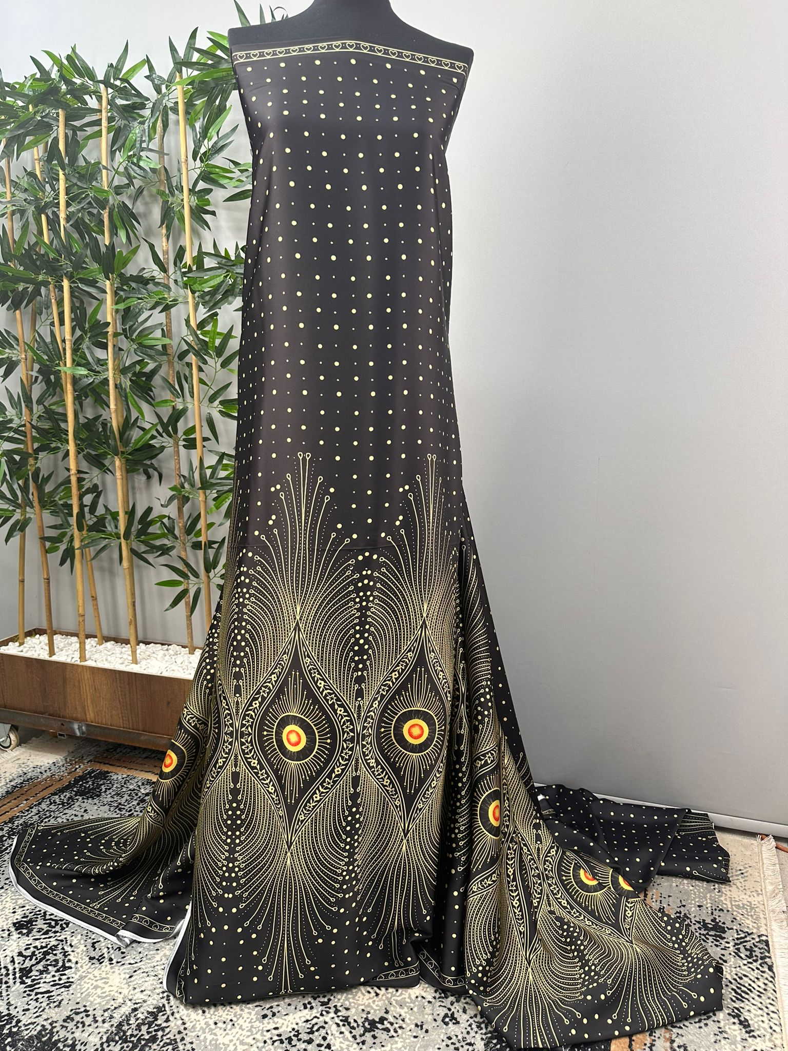 Fantazi Desen İpek Saten Elbise Etek Abaya Payeo