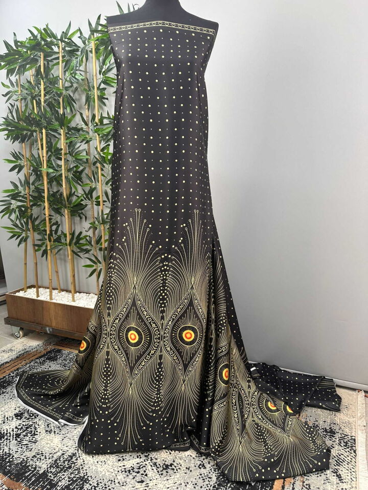 Fantazi Desen İpek Saten Elbise Etek Abaya Payeo