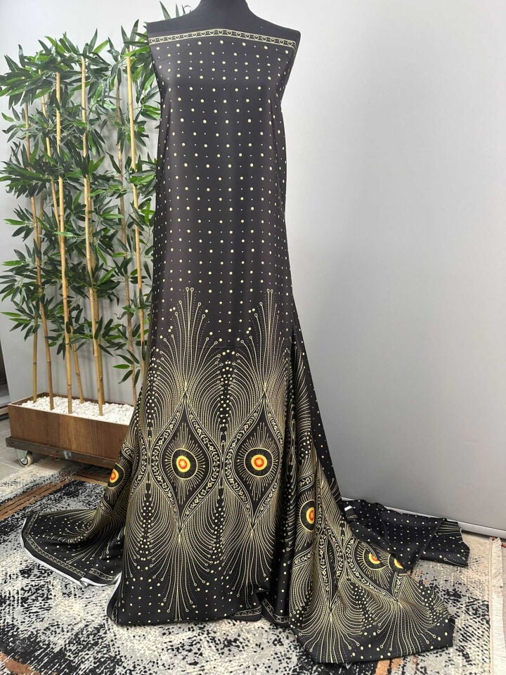 Fantazi Desen İpek Saten Elbise Etek Abaya Payeo