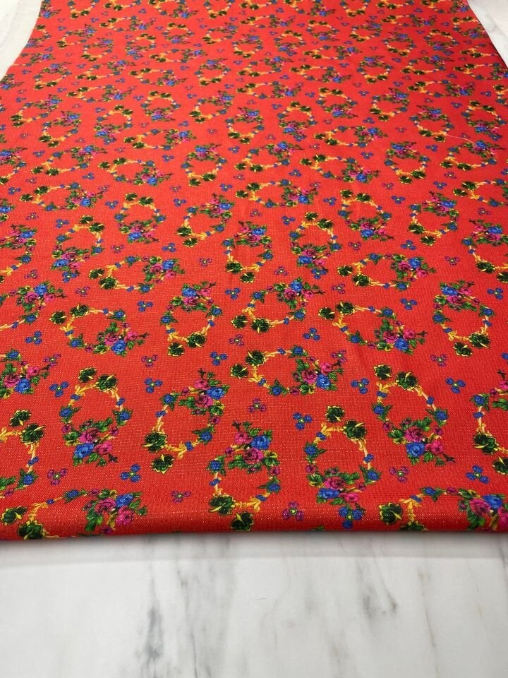 Altın Simli Çiçek Bahçesi Elbiselik Keten Kumaş