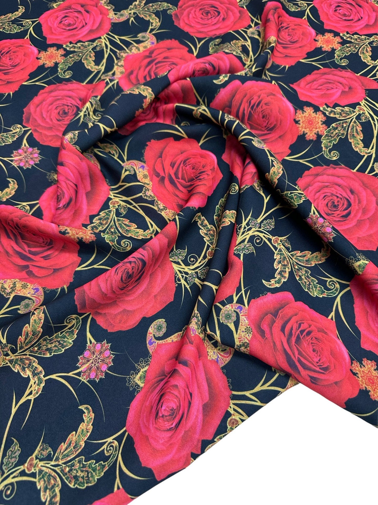 Gül Desen Elbiselik Gömleklik Krep Kumaş