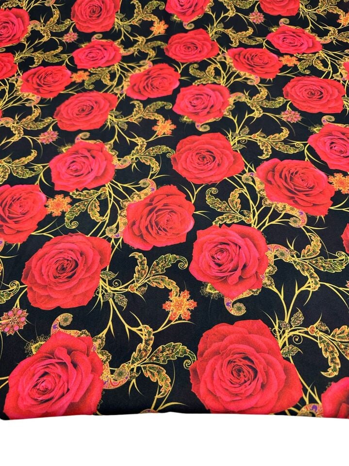 Gül Desen Elbiselik Gömleklik Krep Kumaş