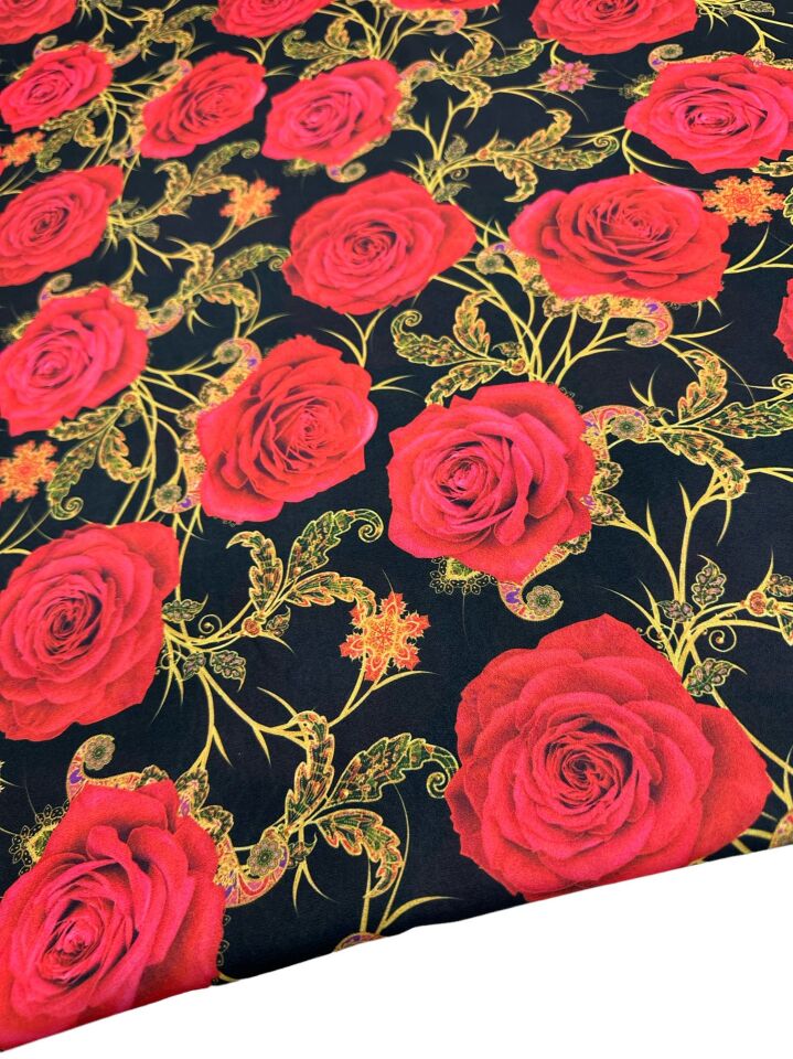 Gül Desen Elbiselik Gömleklik Krep Kumaş