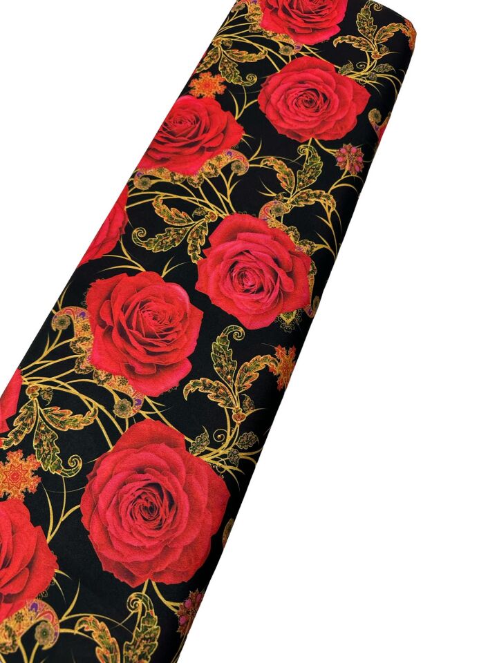 Gül Desen Elbiselik Gömleklik Krep Kumaş