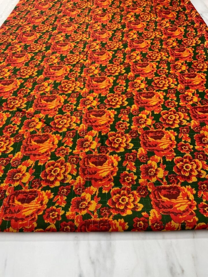 Altın Simli Neon Gülü Elbiselik Keten Kumaş