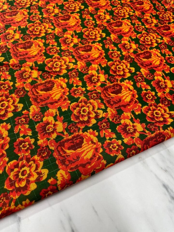 Altın Simli Neon Gülü Elbiselik Keten Kumaş