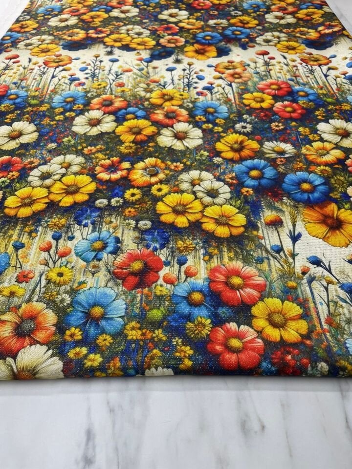 Altın Simli Zöhre Çiçegi Elbiselik Keten Kumaş