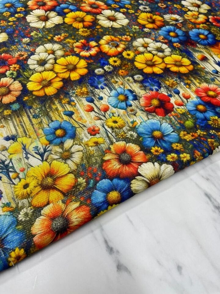 Altın Simli Zöhre Çiçegi Elbiselik Keten Kumaş