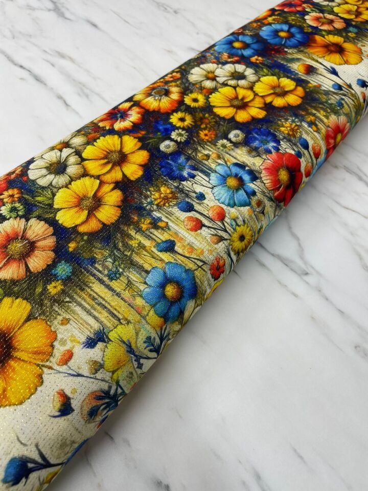 Altın Simli Zöhre Çiçegi Elbiselik Keten Kumaş