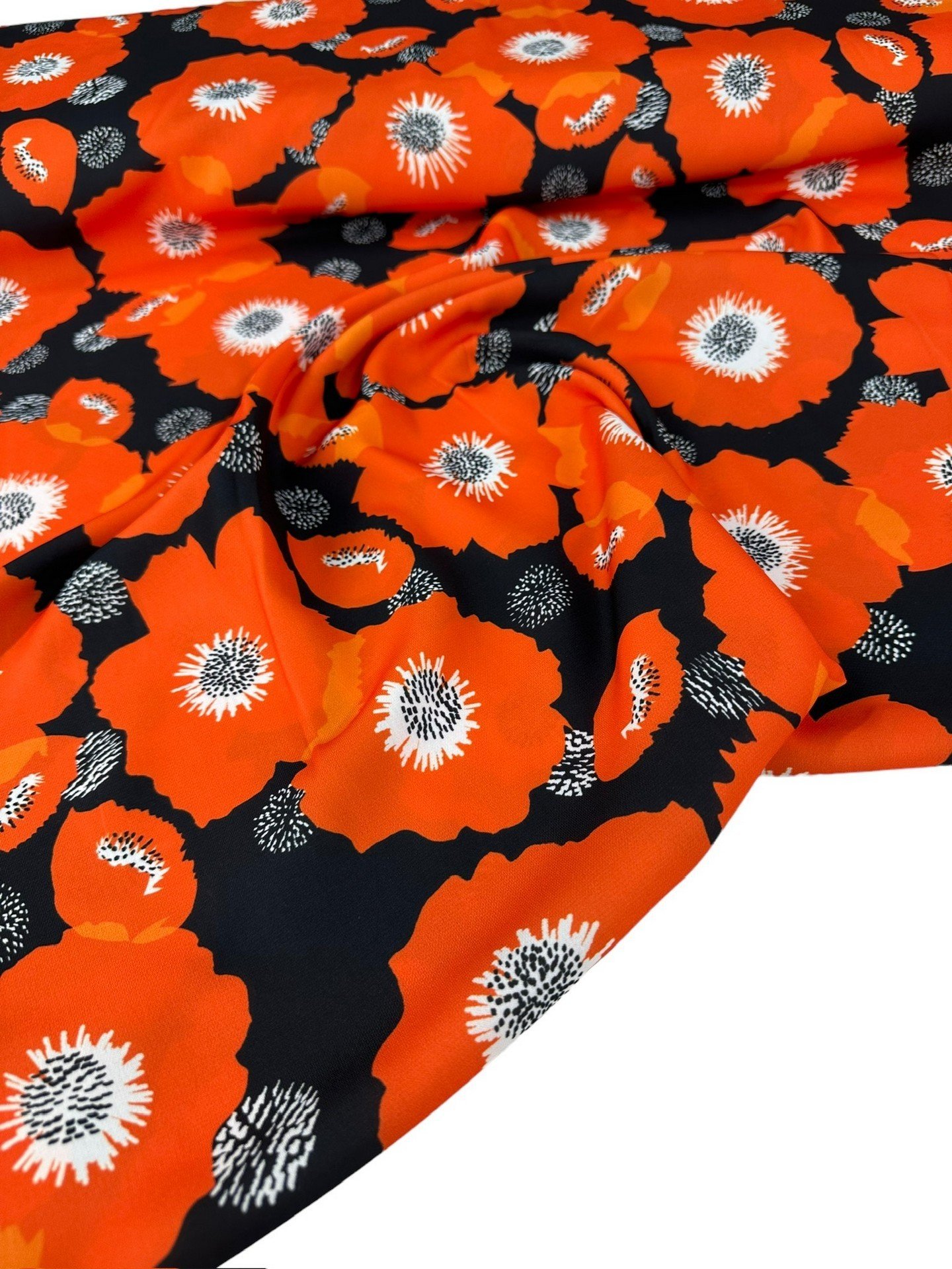 Turuncu Geranium Desen Elbiselik Gömleklik Krep Kumaş