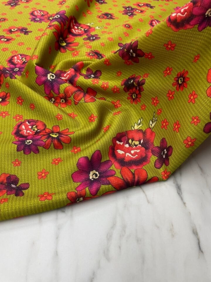 Altın Simli Mekşe Çiçegi Elbiselik Keten Kumaş