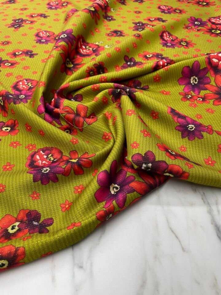 Altın Simli Mekşe Çiçegi Elbiselik Keten Kumaş