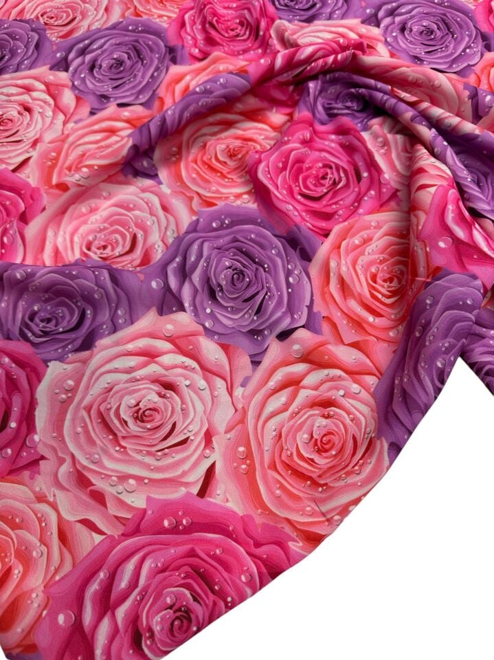 Gül Desen Elbiselik Gömleklik Krep Kumaş