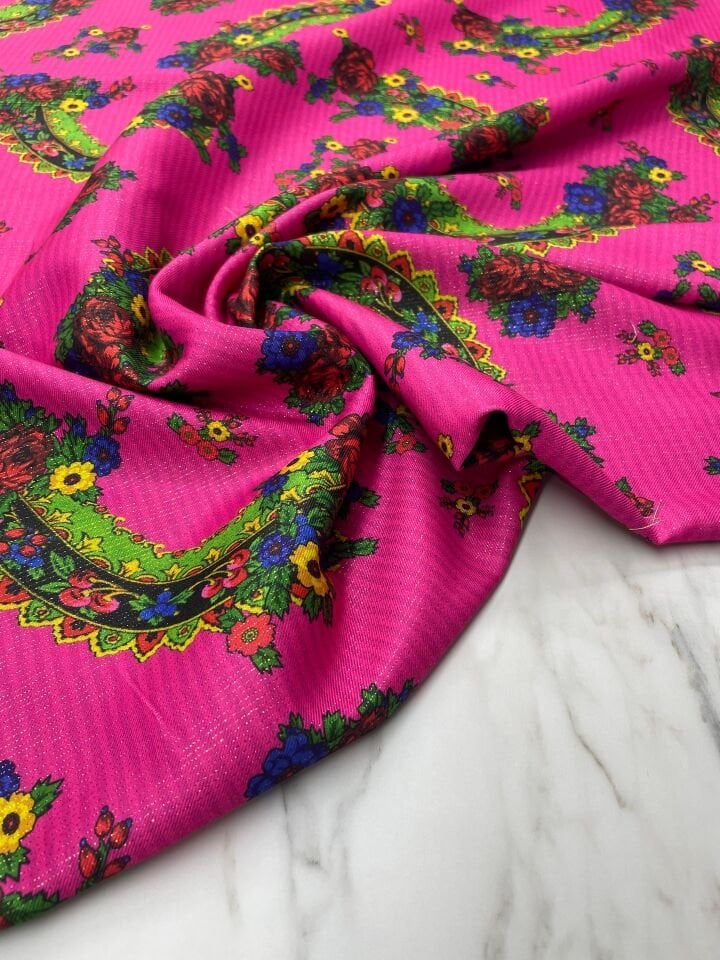 Altın Simli Otantik Desen Elbiselik Keten Kumaş